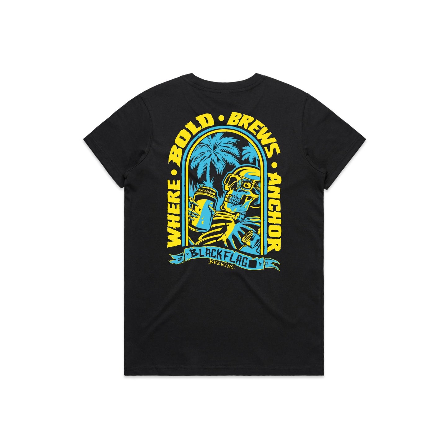Blackflag Brewing Where Bold Brews Anchor Womens Tee Back